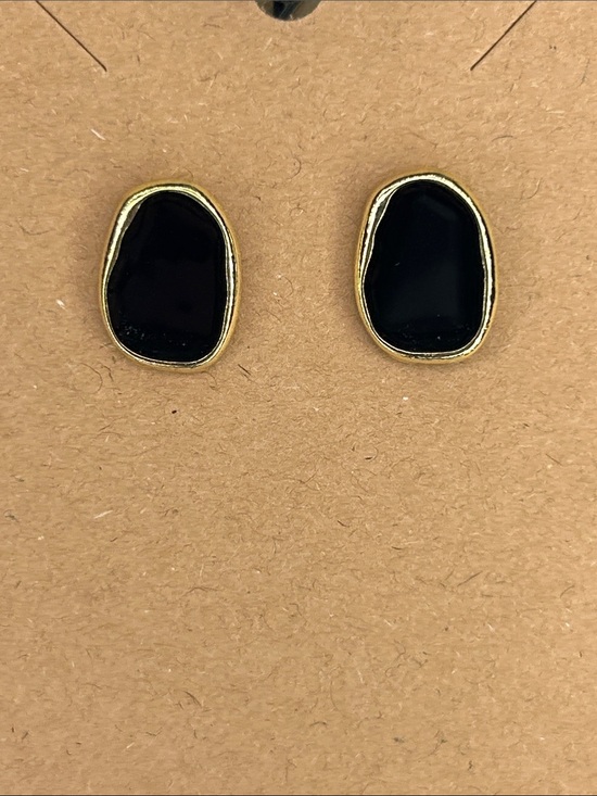 Fashion Jewelry Jewelry - Gold-Trim Black Stone Stud Earrings Fashion Jewelry
